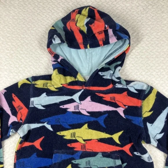Mini Boden SIze 5-6 Years Shark Towel Swim Cover Blue Hooded Stain - Picture 3 of 10